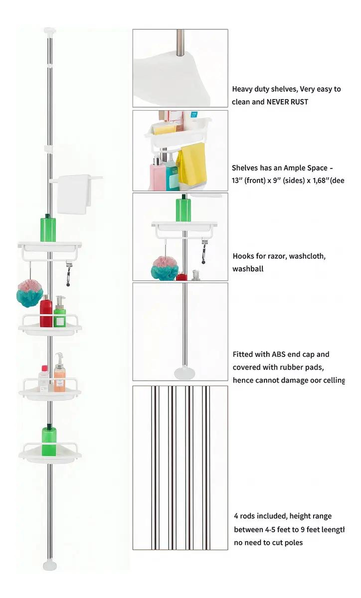 ORGANIZADOR ESQUINERO AJUSTABLE PARA BAÑO CON 4 REPISAS - 9