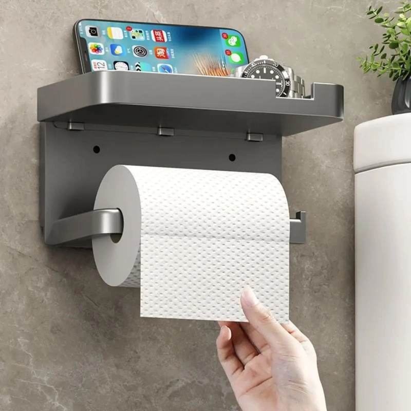SOPORTE DE PAPEL HIGIE NICO ORGANIZADOR PARA BAÑO COLOR GRIS - 5