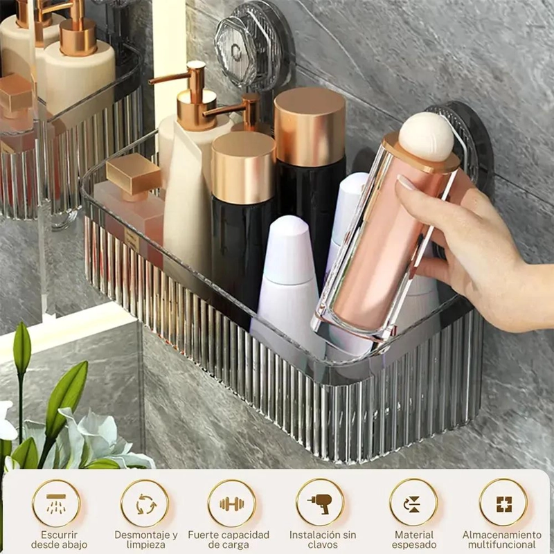 ORGANIZADOR DE BAÑO CON VENTOSAS PARA PAREDES PLANAS Y SUAVES - 4