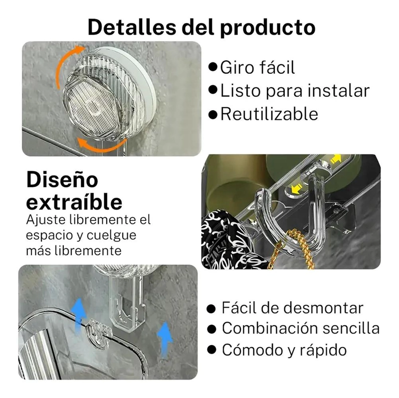 ORGANIZADOR DE BAÑO CON VENTOSAS PARA PAREDES PLANAS Y SUAVES - 8