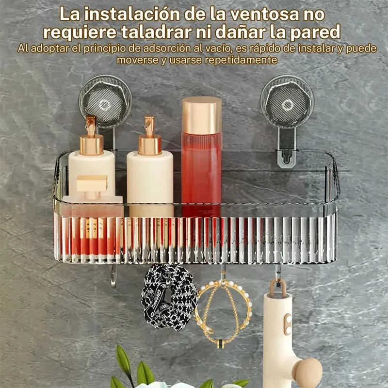 ORGANIZADOR DE BAÑO CON VENTOSAS PARA PAREDES PLANAS Y SUAVES - 9