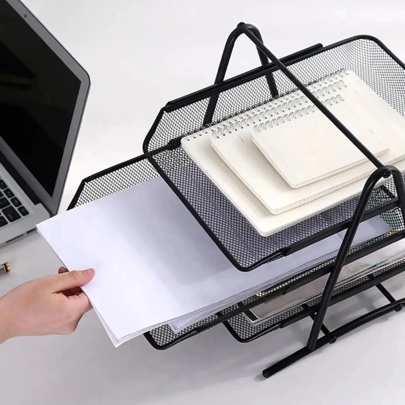 BANDEJA ORGANIZADOR DE ESCRITORIO METALICA CON TRES NIVELES - 8