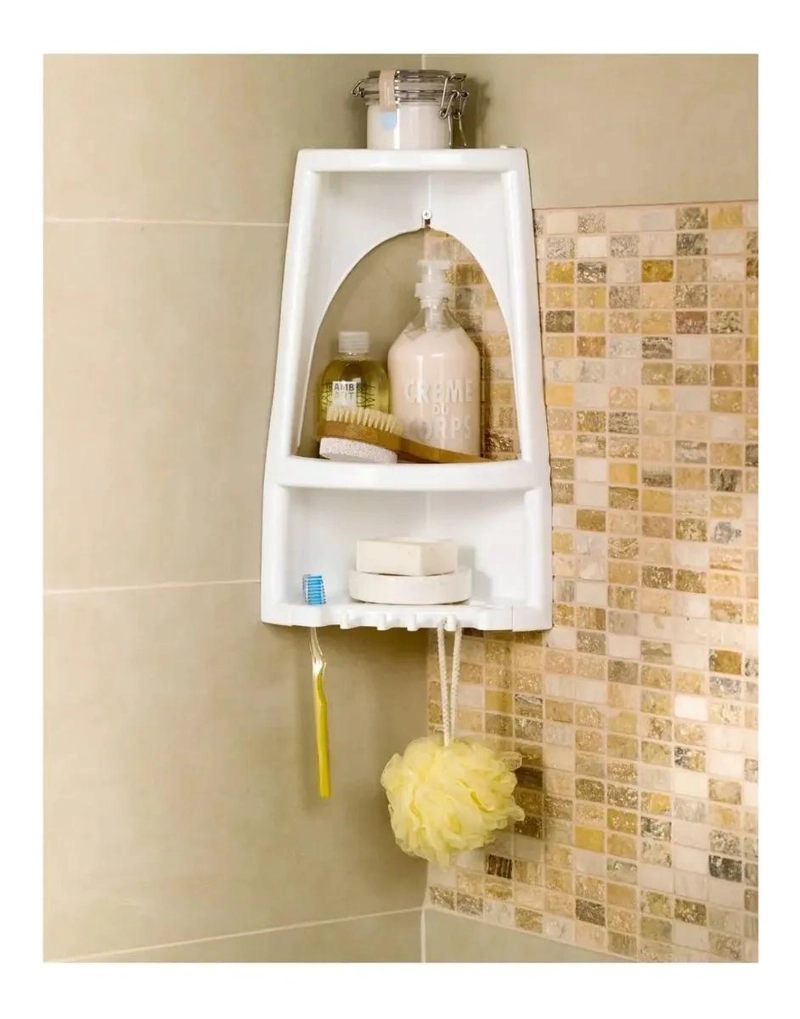 ORGANIZADOR ESQUINERO DE PLASTICO BLANCO PARA BAÑO - 2