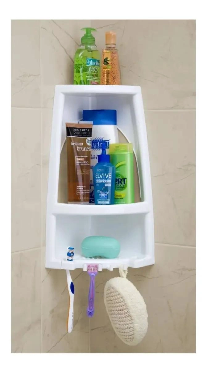 ORGANIZADOR ESQUINERO DE PLASTICO BLANCO PARA BAÑO - 3