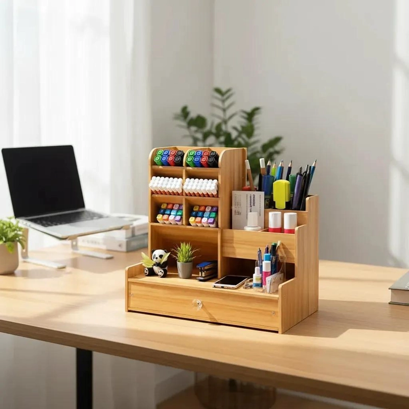 ORGANIZADOR DE ESCRITORIO MULTIUSO CON COMPARTIMENTOS - 3