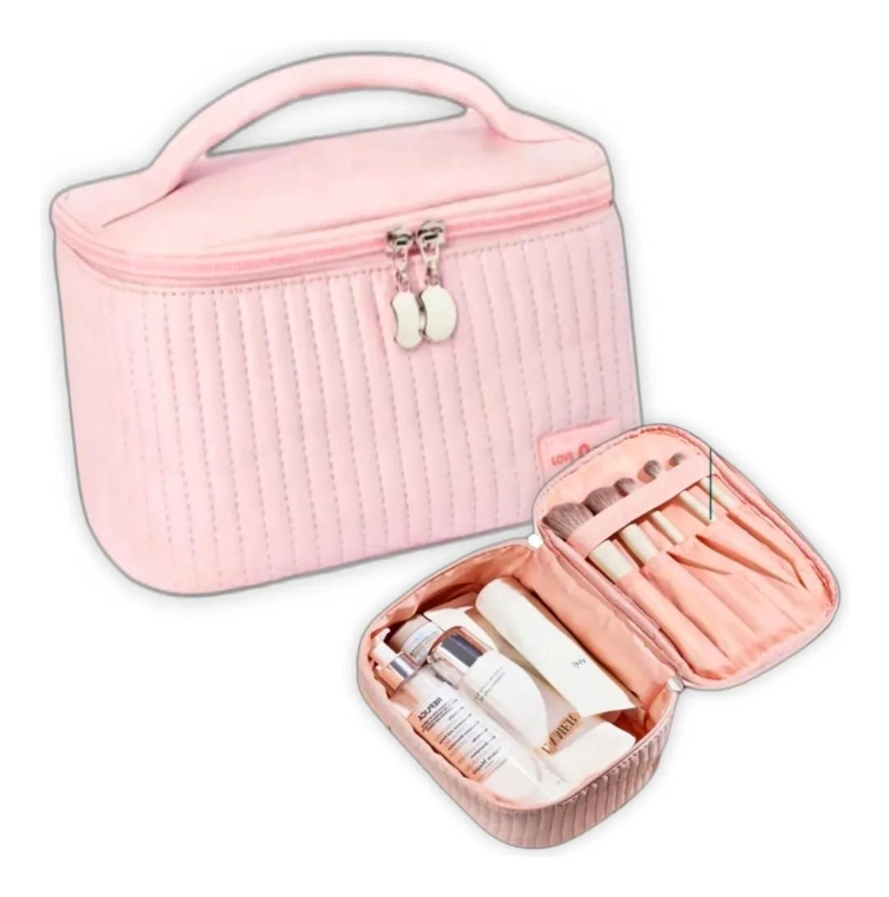 BOLSO COSMETIQUERO DE MANO MEDIANO EN COLOR ROSA CLARO - 1