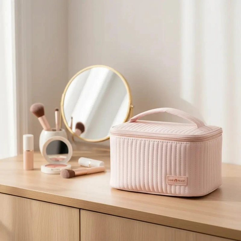 BOLSO COSMETIQUERO DE MANO MEDIANO EN COLOR ROSA CLARO - 2