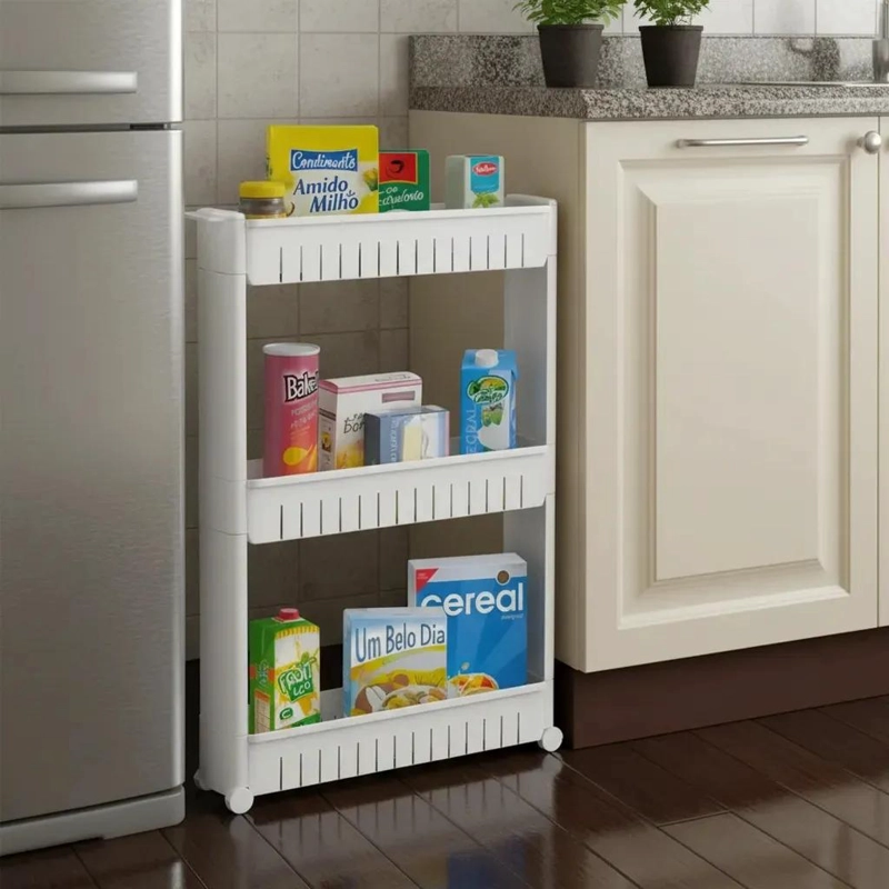ORGANIZADOR DE ARMARIO PLASTICO BLANCO CON 3 ESTANTES Y RUEDAS - 1