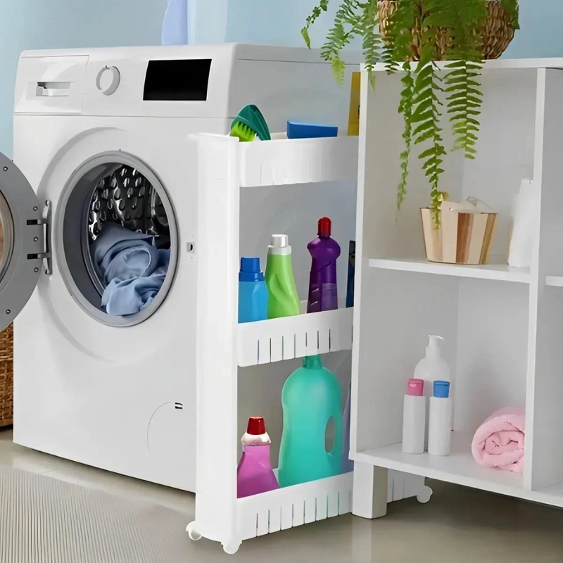 ORGANIZADOR DE ARMARIO PLASTICO BLANCO CON 3 ESTANTES Y RUEDAS - 4