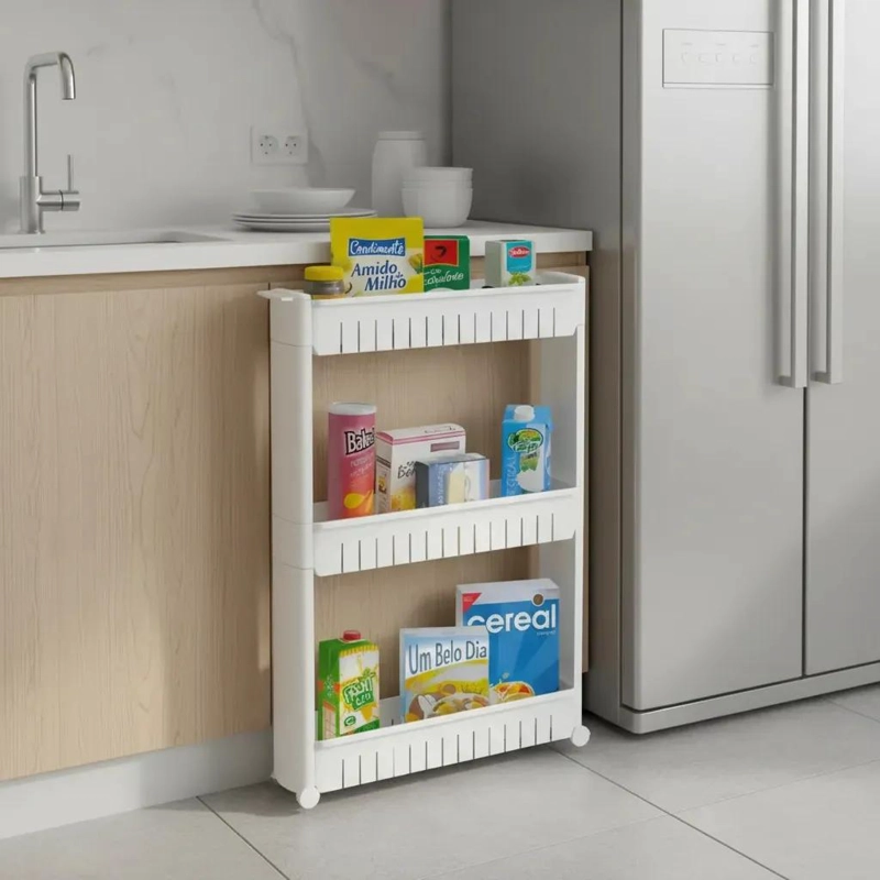 ORGANIZADOR DE ARMARIO PLASTICO BLANCO CON 3 ESTANTES Y RUEDAS - 5
