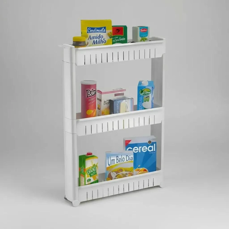ORGANIZADOR DE ARMARIO PLASTICO BLANCO CON 3 ESTANTES Y RUEDAS - 7
