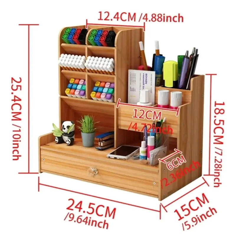 ORGANIZADOR DE ESCRITORIO DE MADERA CON COMPARTIMENTOS - 2