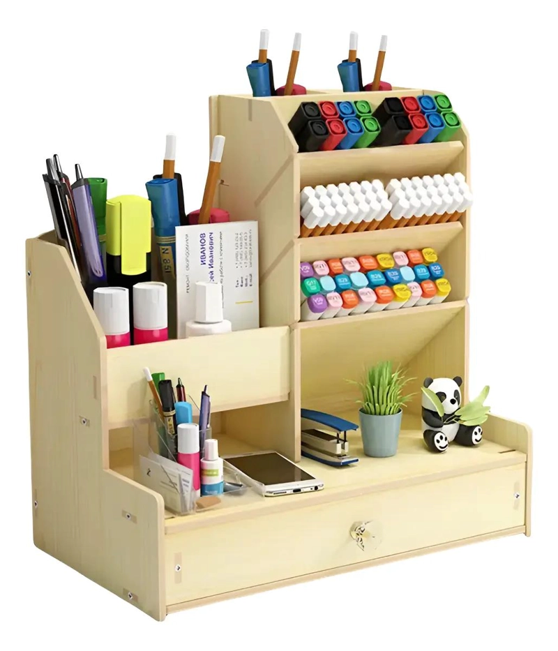 ORGANIZADOR DE ESCRITORIO DE MADERA CON 13 COMPARTIMIENTOS - 1