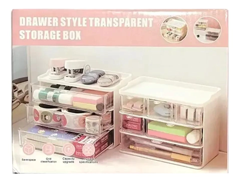 ORGANIZADOR DE ESCRITORIO TRANSPARENTE CON CAJONES PRACTICO - 1