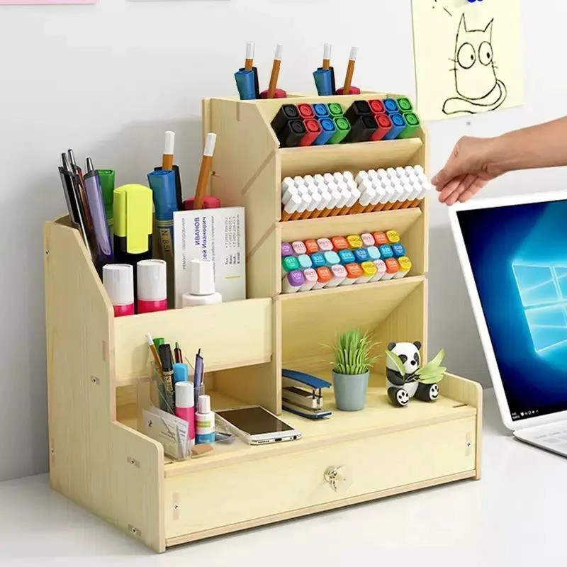 ORGANIZADOR DE ESCRITORIO DE MADERA CON 13 COMPARTIMIENTOS - 2