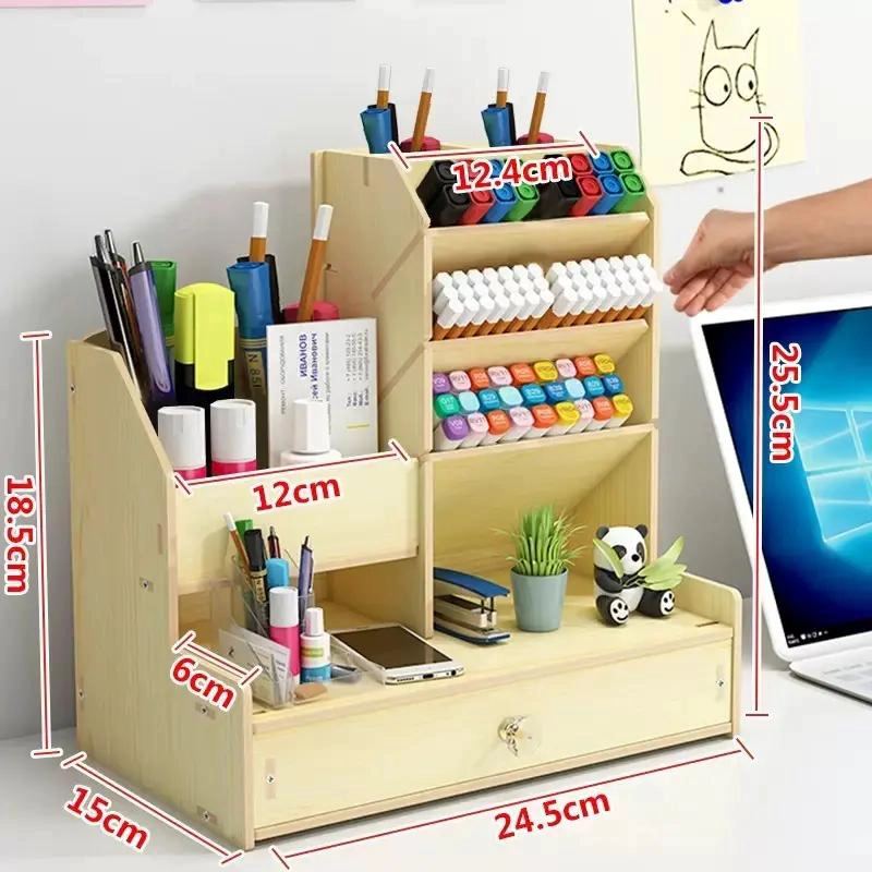 ORGANIZADOR DE ESCRITORIO DE MADERA CON 13 COMPARTIMIENTOS - 3