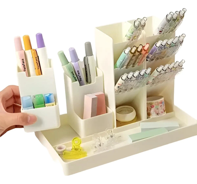 ORGANIZADOR DE ESCRITORIO MULTIFUNCIONAL COLOR BEIGE - 1