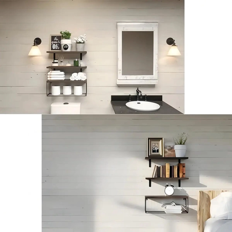 REPISA DE PARED DE MADERA CON 3 ESTANTES PARA BAÑO Y COCINA - 3