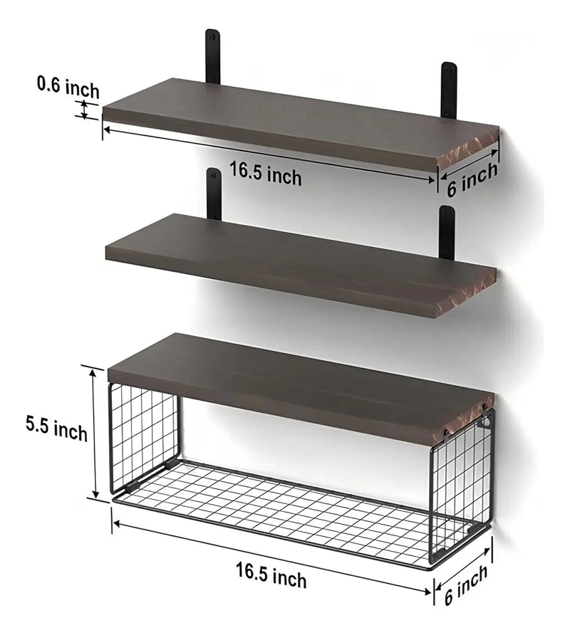 REPISA DE PARED DE MADERA CON 3 ESTANTES PARA BAÑO Y COCINA - 5
