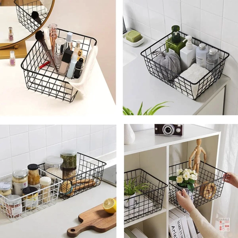 CANASTO ORGANIZADOR DE METAL PARA OFICINA Y COCINA COLOR NEGRO - 2