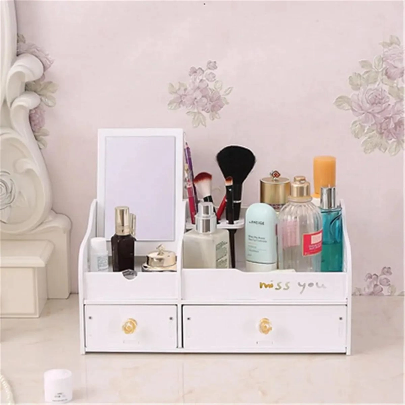 ORGANIZADOR DE MAQUILLAJE CON ESPEJO Y CAJONES PARA ESCRITORIO - 2
