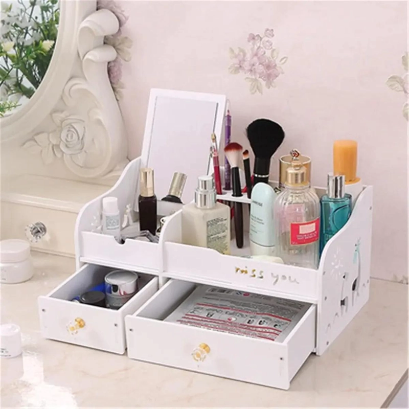 ORGANIZADOR DE MAQUILLAJE CON ESPEJO Y CAJONES PARA ESCRITORIO - 3
