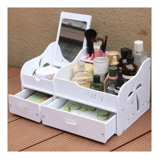 ORGANIZADOR DE MAQUILLAJE CON ESPEJO Y CAJONES PARA ESCRITORIO - 4