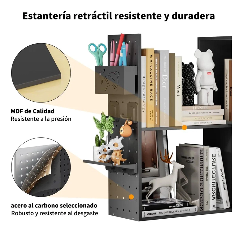 ESTANTE ORGANIZADOR DE ESCRITORIO AJUSTABLE DE METAL PARA OFICINA Y ESTUDIO - 8
