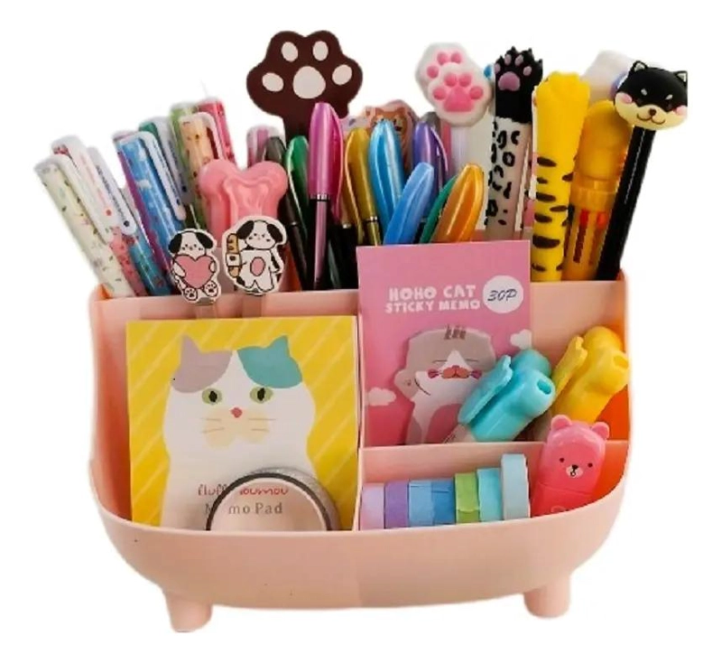 ORGANIZADOR DE ESCRITORIO CON 5 COMPARTIMENTOS EN COLORES SUAVES - 3