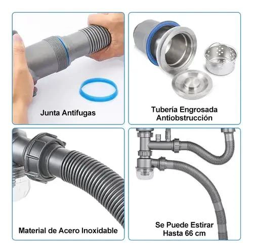 KIT DE DESAGÜE DOBLE PARA FREGADERO DE COCINA Y BAÑO - 4
