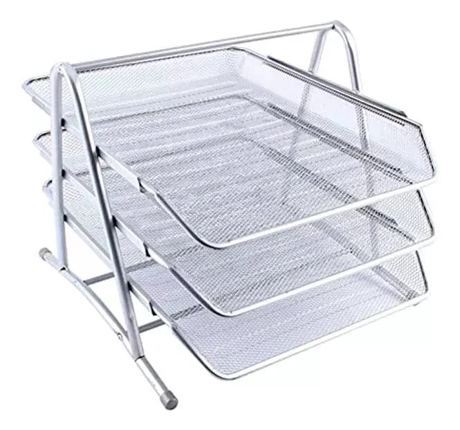 ORGANIZADOR DE ESCRITORIO METAL 3 NIVELES COLOR PLATEADO - 1
