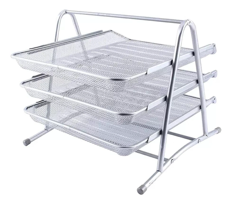 ORGANIZADOR DE ESCRITORIO METAL 3 NIVELES COLOR PLATEADO - 2