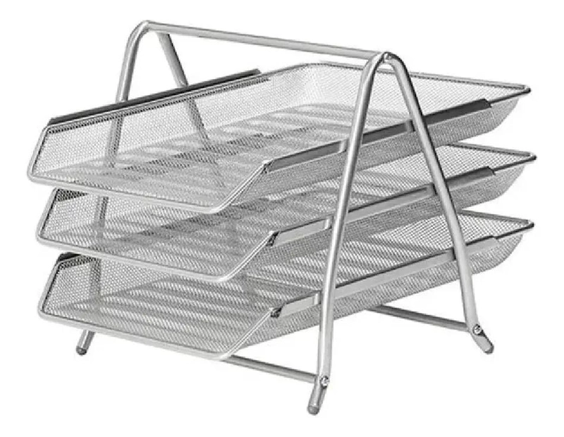 ORGANIZADOR DE ESCRITORIO METAL 3 NIVELES COLOR PLATEADO - 3
