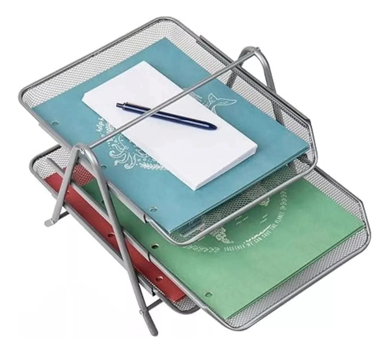 ORGANIZADOR DE ESCRITORIO METAL 3 NIVELES COLOR PLATEADO - 4