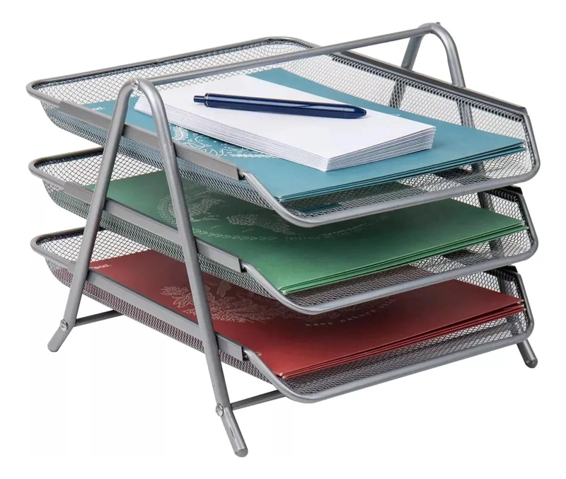 ORGANIZADOR DE ESCRITORIO METAL 3 NIVELES COLOR PLATEADO - 5