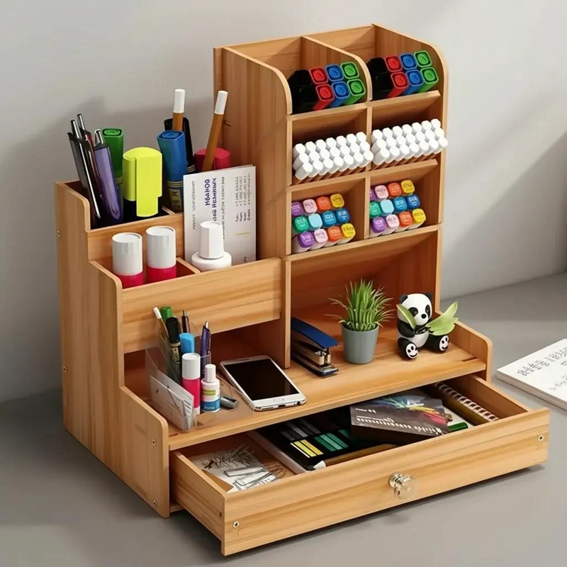 ORGANIZADOR DE ESCRITORIO DE MADERA CON COMPARTIMENTOS - 4