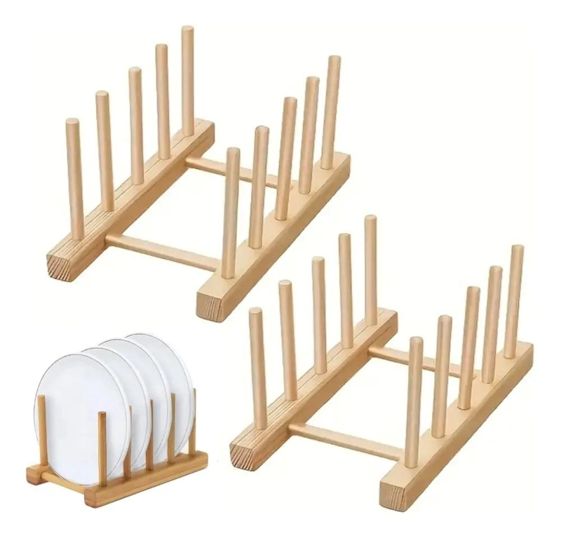 PACK DE 2 ESTANTES DE BAMBU PARA ORGANIZAR PLATOS Y UTENSILIOS - 1