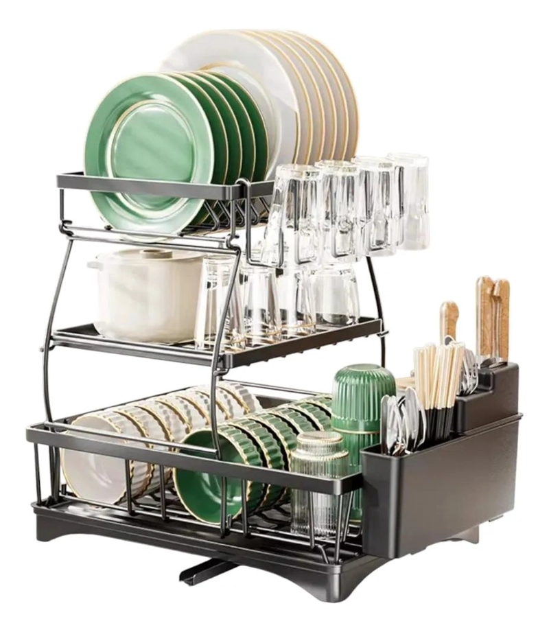 SECADOR Y ORGANIZADOR DE PLATOS DE 2 NIVELES EN COLOR NEGRO - 1