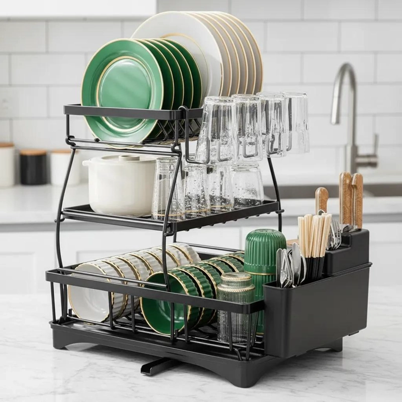SECADOR Y ORGANIZADOR DE PLATOS DE 2 NIVELES EN COLOR NEGRO - 5
