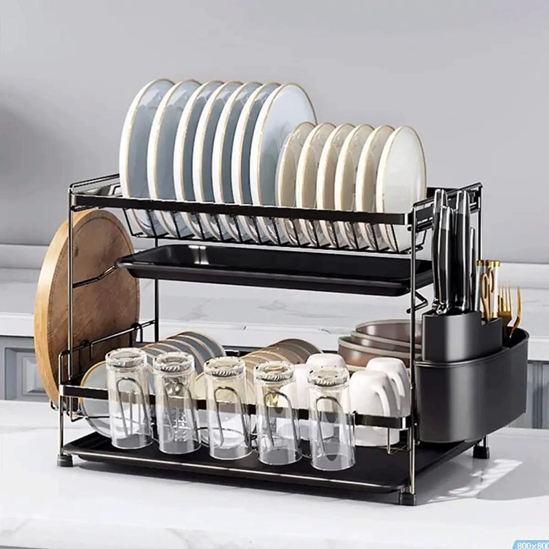 ESCURRIDOR DE PLATOS DE DOS NIVELES PARA COCINA COLOR NEGRO - 10