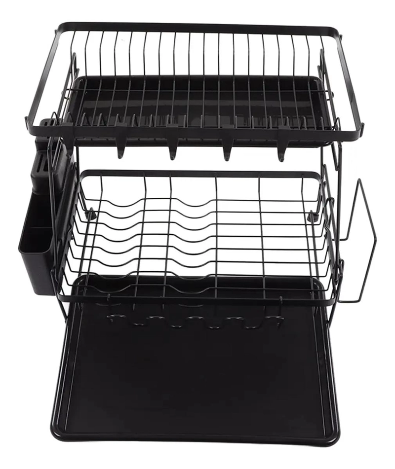 ESCURRIDOR DE PLATOS DE DOS NIVELES PARA COCINA COLOR NEGRO - 3