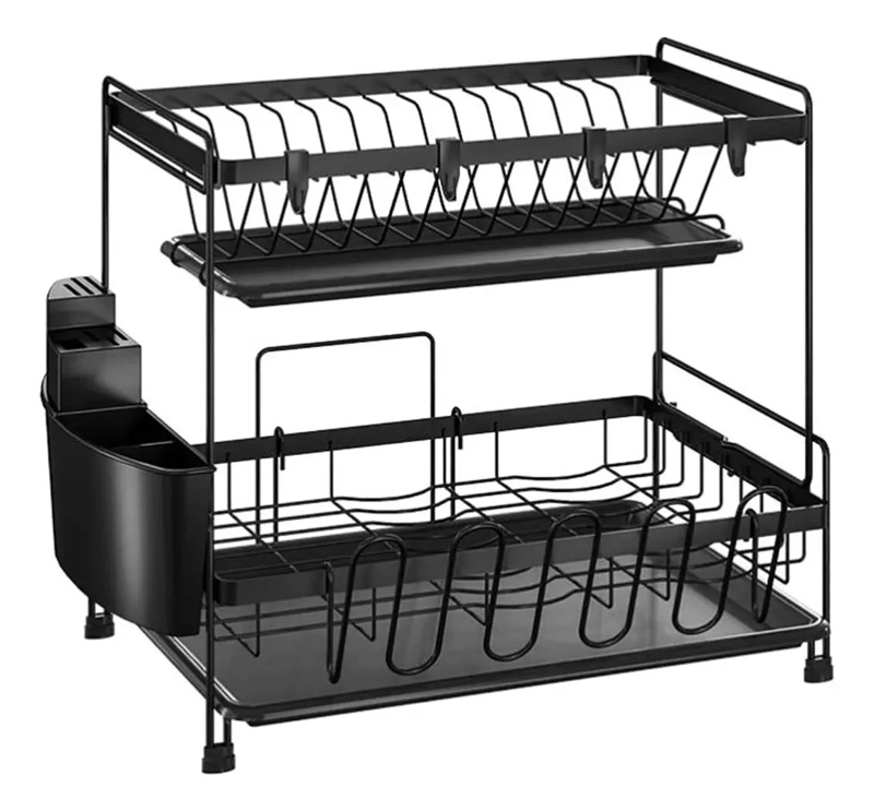 ESCURRIDOR DE PLATOS DE DOS NIVELES PARA COCINA COLOR NEGRO - 6