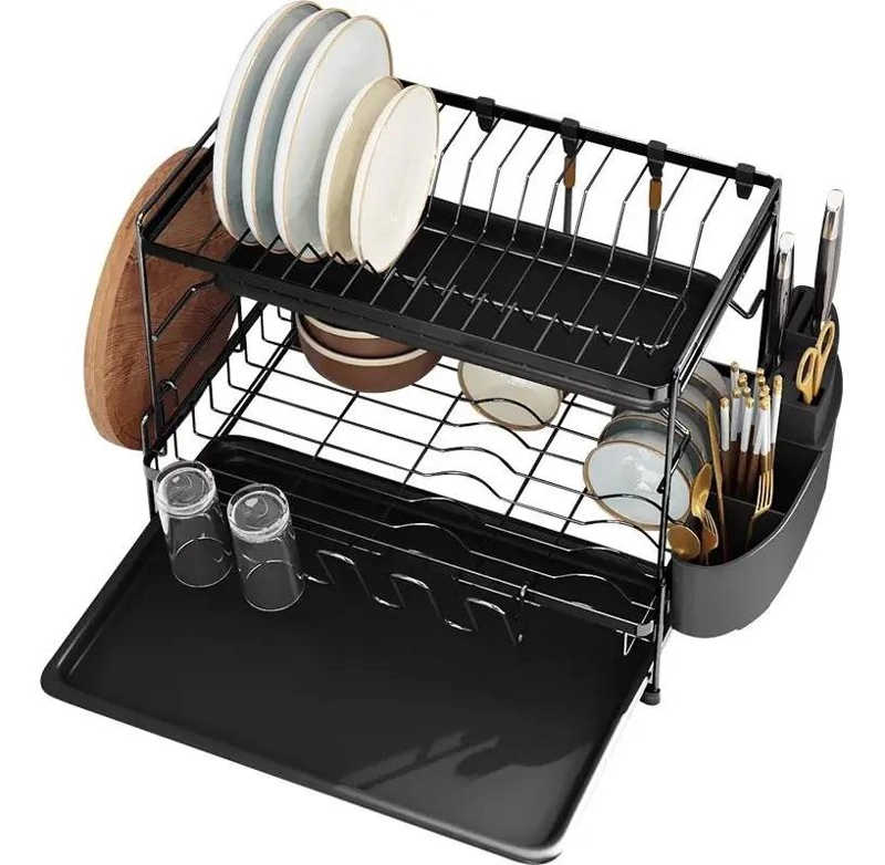 ESCURRIDOR DE PLATOS DE DOS NIVELES PARA COCINA COLOR NEGRO - 7