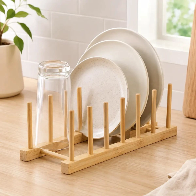 ESCURRIDOR PLEGABLE DE BAMBU PARA PLATOS CON 7 DIVISIONES - 2