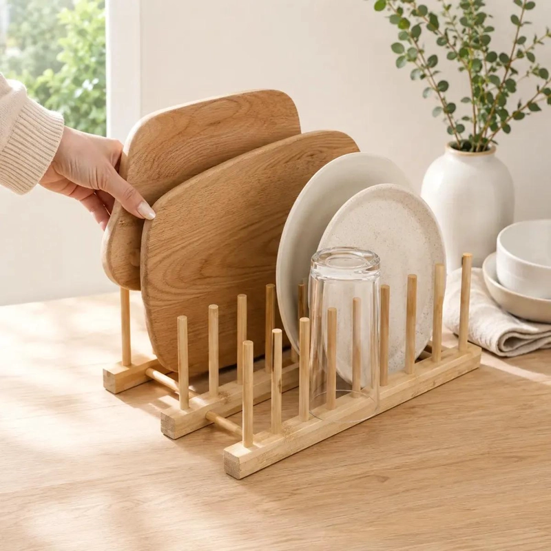ESCURRIDOR PLEGABLE DE BAMBU PARA PLATOS CON 7 DIVISIONES - 6