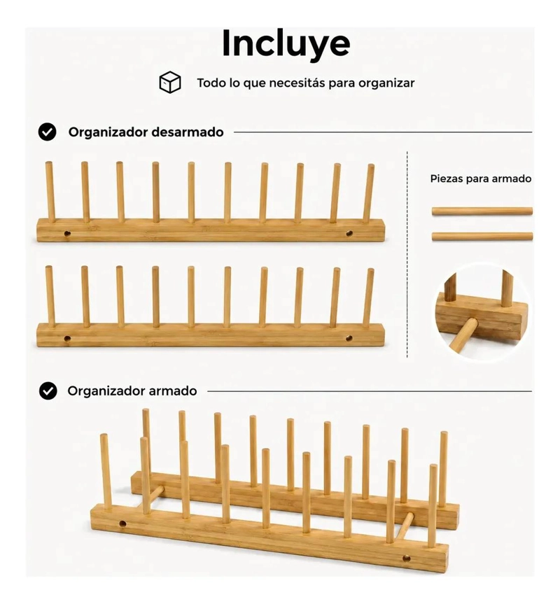 ESCURRIDOR PLEGABLE DE BAMBU PARA PLATOS CON 7 DIVISIONES - 7