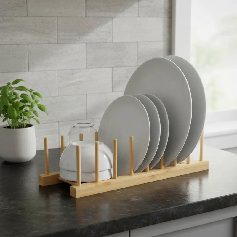 ESCURRIDOR PLEGABLE DE BAMBU PARA PLATOS CON 7 DIVISIONES - 8
