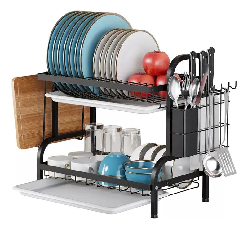 ESCURRIDOR DE PLATOS DE ACERO CON 2 NIVELES PARA COCINA - 1