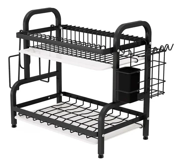 ESCURRIDOR DE PLATOS DE ACERO CON 2 NIVELES PARA COCINA - 2