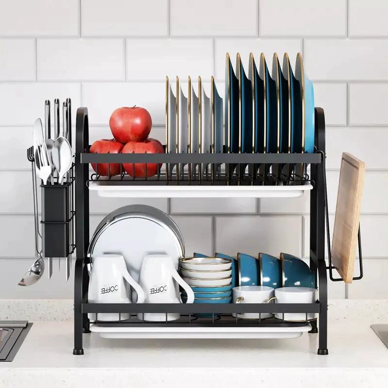 ESCURRIDOR DE PLATOS DE ACERO CON 2 NIVELES PARA COCINA - 5